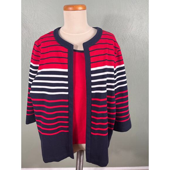 Alfred Dunner Womens Size Medium Blue Red White Striped Stretch Mock Twinset Top - Picture 8 of 10